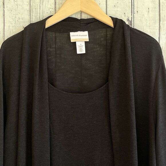 Alfred Dunner Womens Twofer Open Cardigan Size 2X Black 3/4 Sleeves Stretch - Picture 2 of 11